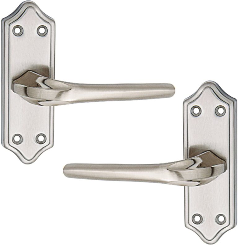 Stainless Steel Mortise Door Handle Set with Lock Body, Silver Satin Finish (Skala)