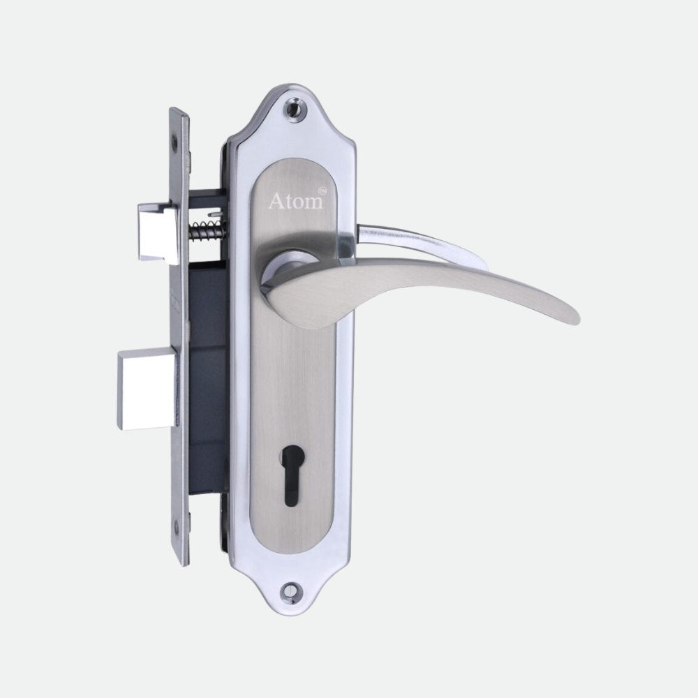Iron Mortise Door Handle Set with Lock Body, Finish Black Silver, Brass Antique, Black Gold & CP Matt, (3 Keys) (6 Lever Double Stage) (7 Inch) (509-KY)