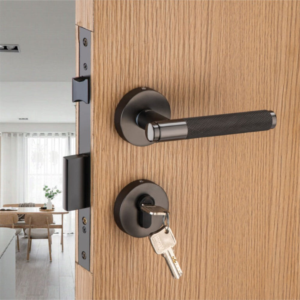 Heavy Duty Brass Mortise Door Lock, Black Finish (10 inch) (AKIRA-ROSE)