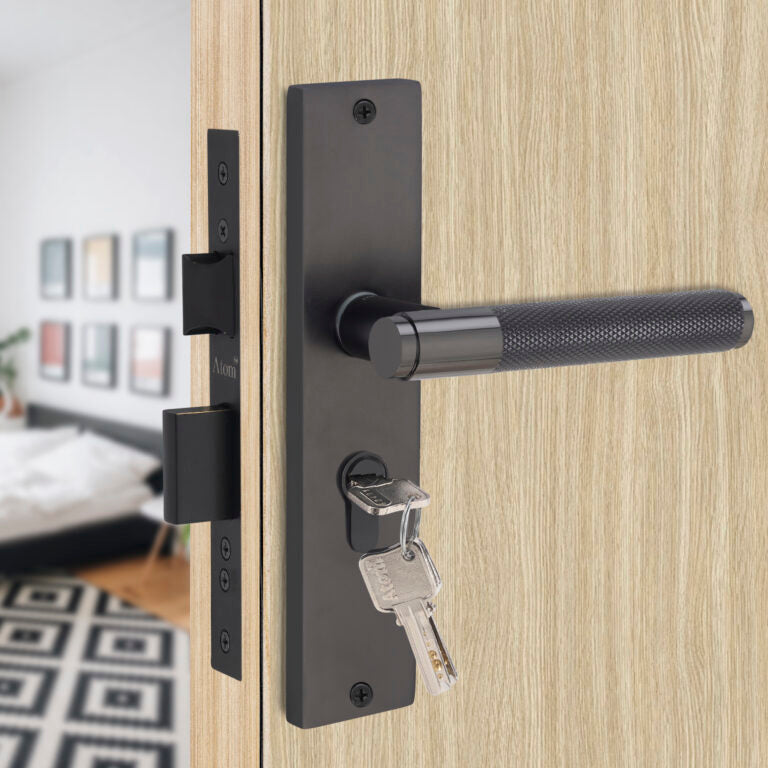 Heavy Duty Brass Mortise Door Lock, Black Finish (8 inch) (AKIRA)