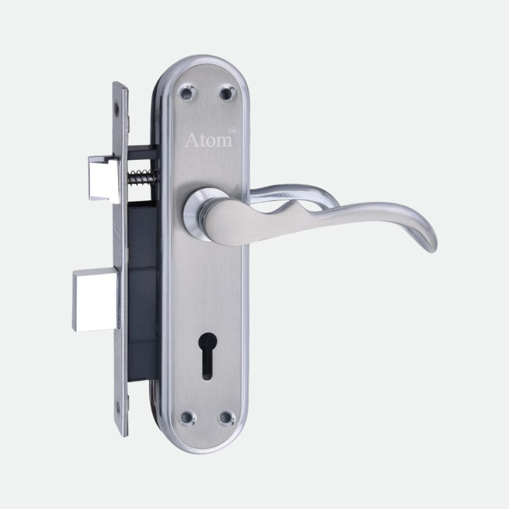 Iron Mortise Door Handle Set with Lock Body, Black Silver & CP Matt Finish (3 Keys) (6 Lever Double Stage) (7 Inch) (WIH-MERCURY-KY)