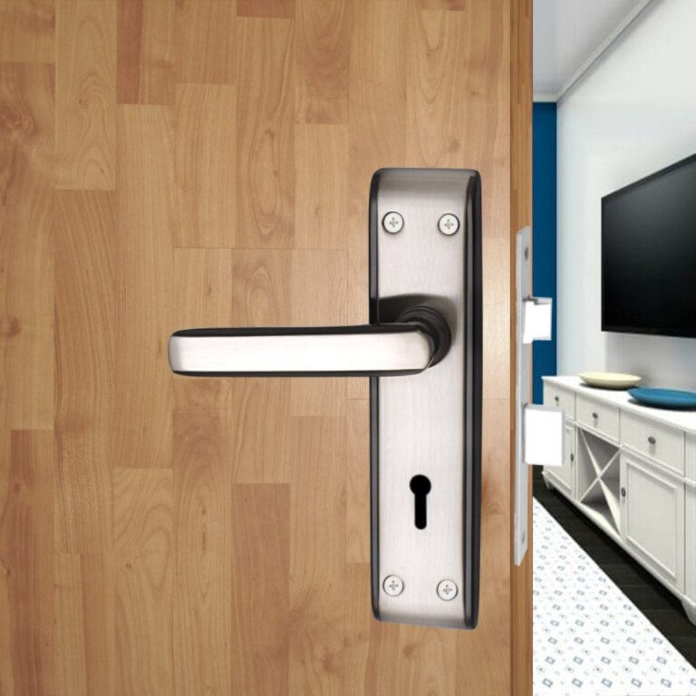 Iron Mortise Door Handle Set with Lock Body, Finish Black Silver & Brass Antique (3 Keys) (6 Lever Double Stage Lockset) (7 Inch) (610-KY)