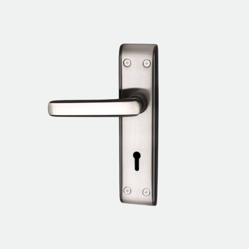 Iron Mortise Door Handle Set with Lock Body, Finish Black Silver & Brass Antique (3 Keys) (6 Lever Double Stage Lockset) (7 Inch) (610-KY)