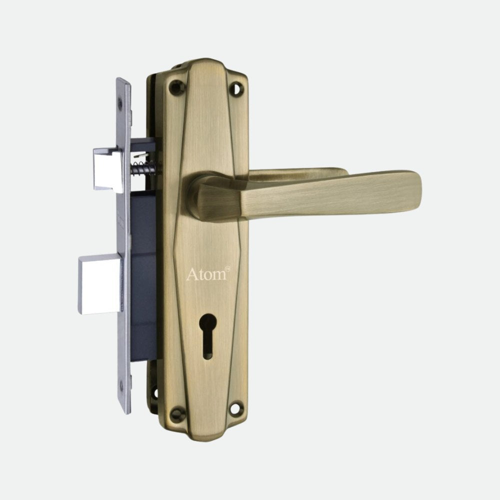 Iron Mortise Door Handle Set with Lock Body, Finish Black Silver, Brass Antique & CP Matt, (3 Keys) (6 Lever Double Stage Lockset) (7 Inch) (608-KY)
