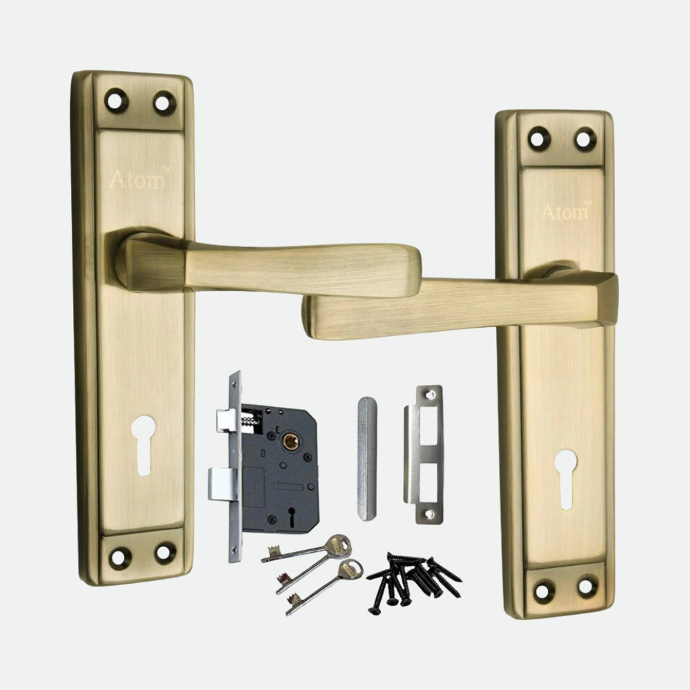 Iron Mortise Door Handle Set with Lock Body, Finish Black Silver, Brass Antique & CP Matt, (3 Keys) (6 Lever Double Stage Lockset) (8 Inch) (607-KY)