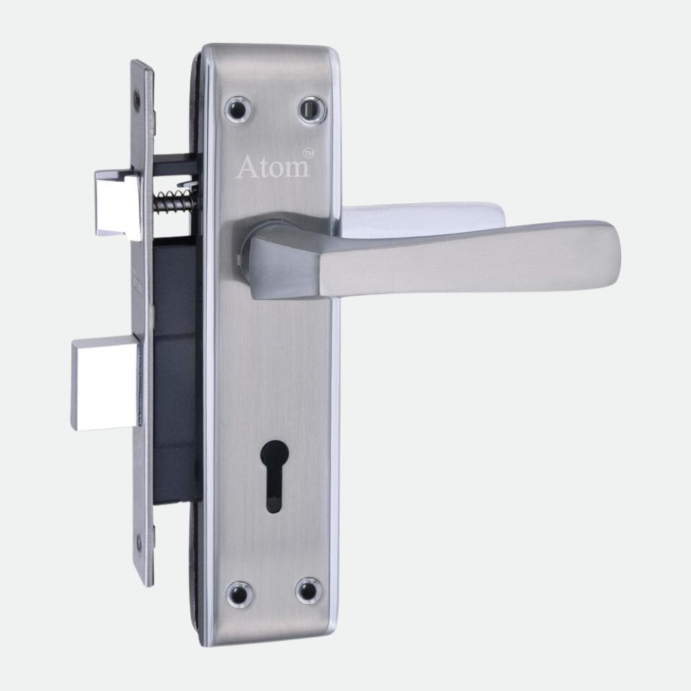 Iron Mortise Door Handle Set with Lock Body, Finish Black Silver, Brass Antique & CP Matt (3 Keys) (6 Lever Double Stage) (8 Inch) (1002-KY)