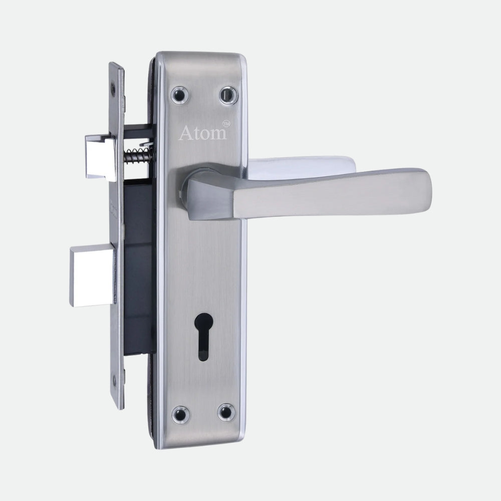 Iron Mortise Door Handle Set with Lock Body, Finish Black Silver, Brass Antique & CP Matt (3 Keys) (6 Lever Double Stage) (8 Inch) (1002-KY)