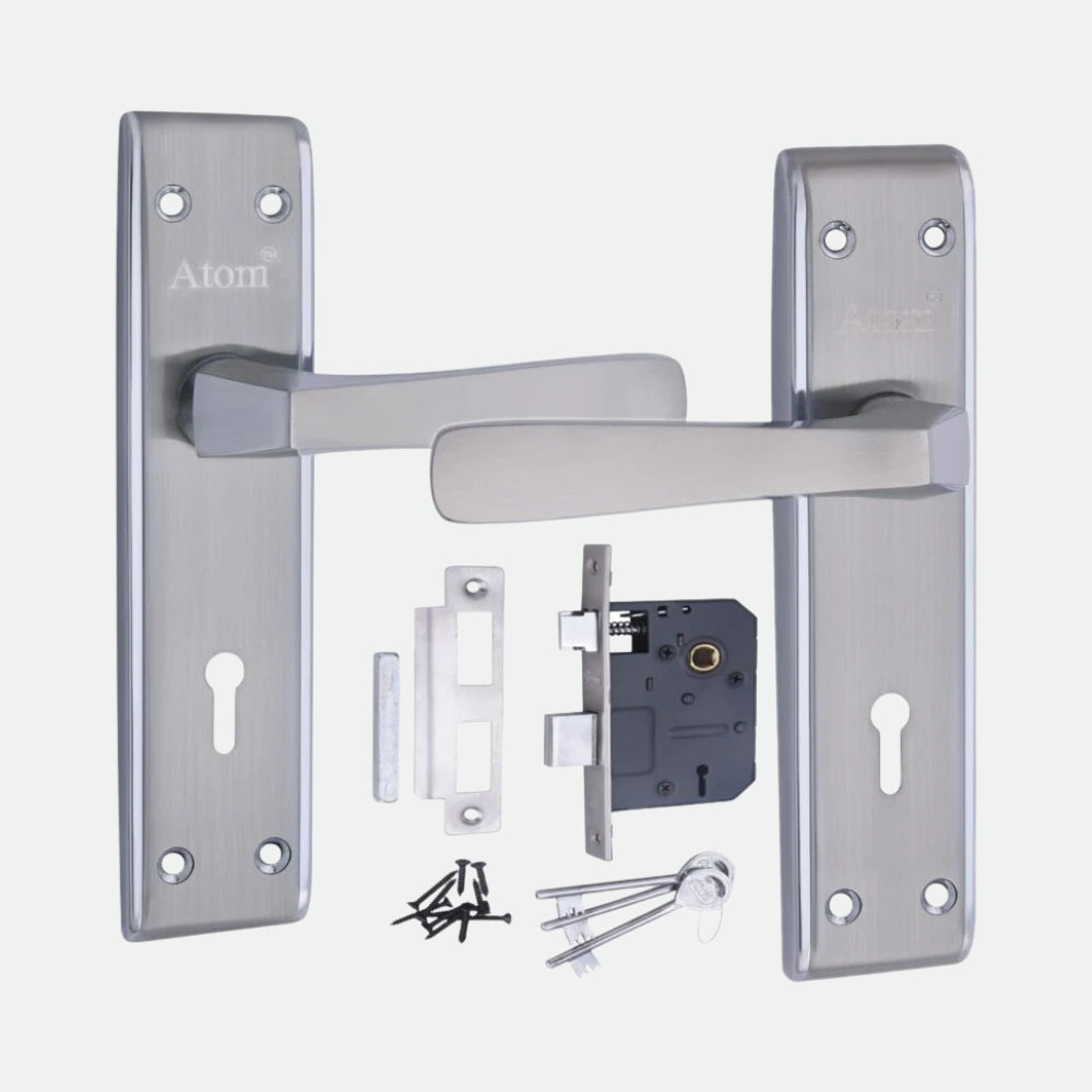 Iron Mortise Door Handle Set with Lock Body, Finish Black Silver, Brass Antique & CP Matt (3 Keys) (6 Lever Double Stage) (8 Inch) (1002-KY)