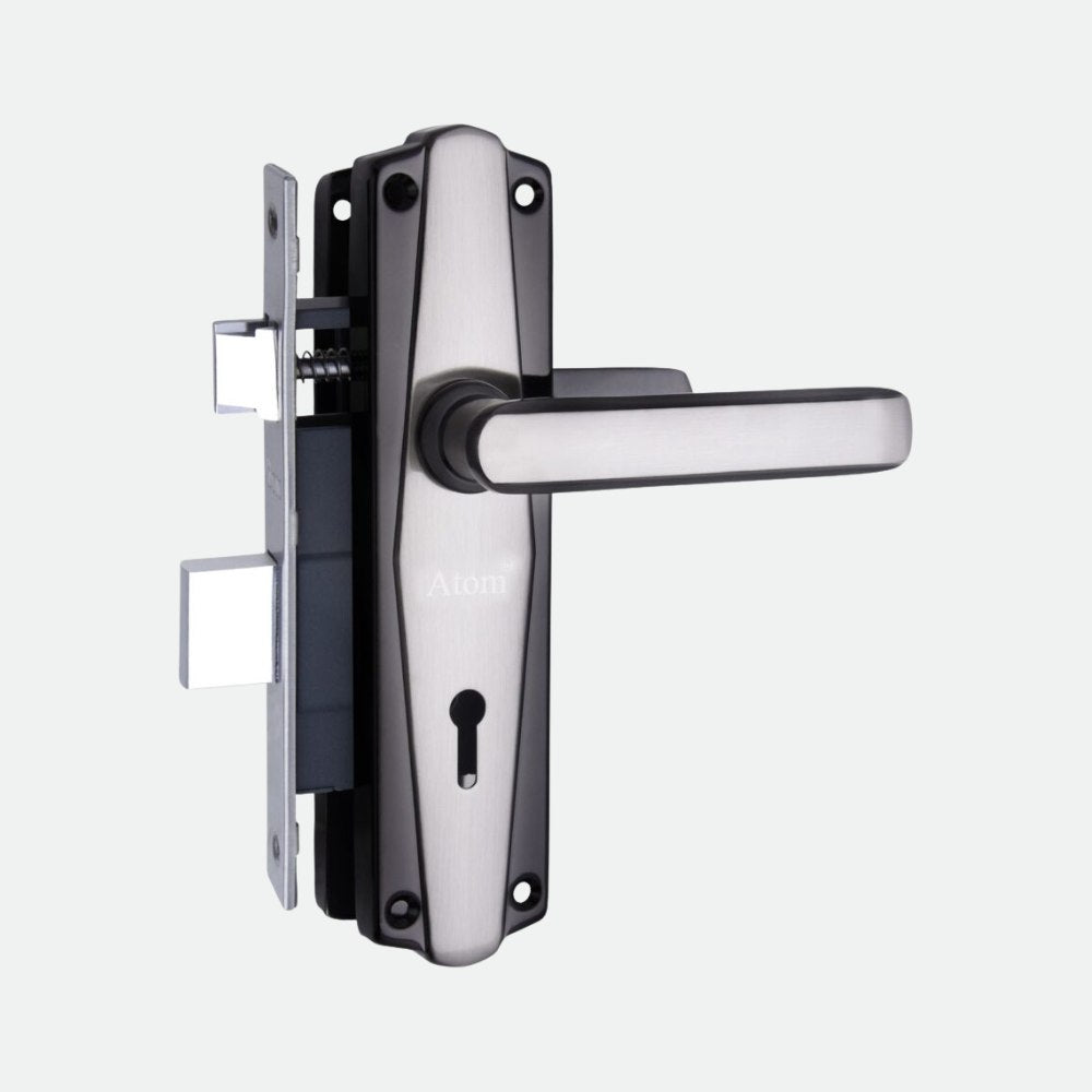 Iron Mortise Door Handle Set with Lock Body, Finish Black Silver, Brass Antique, CP & PC (Powder Coat) (3 Keys) (6 Lever Double Stage Lockset) (7 Inch) (609-KY)