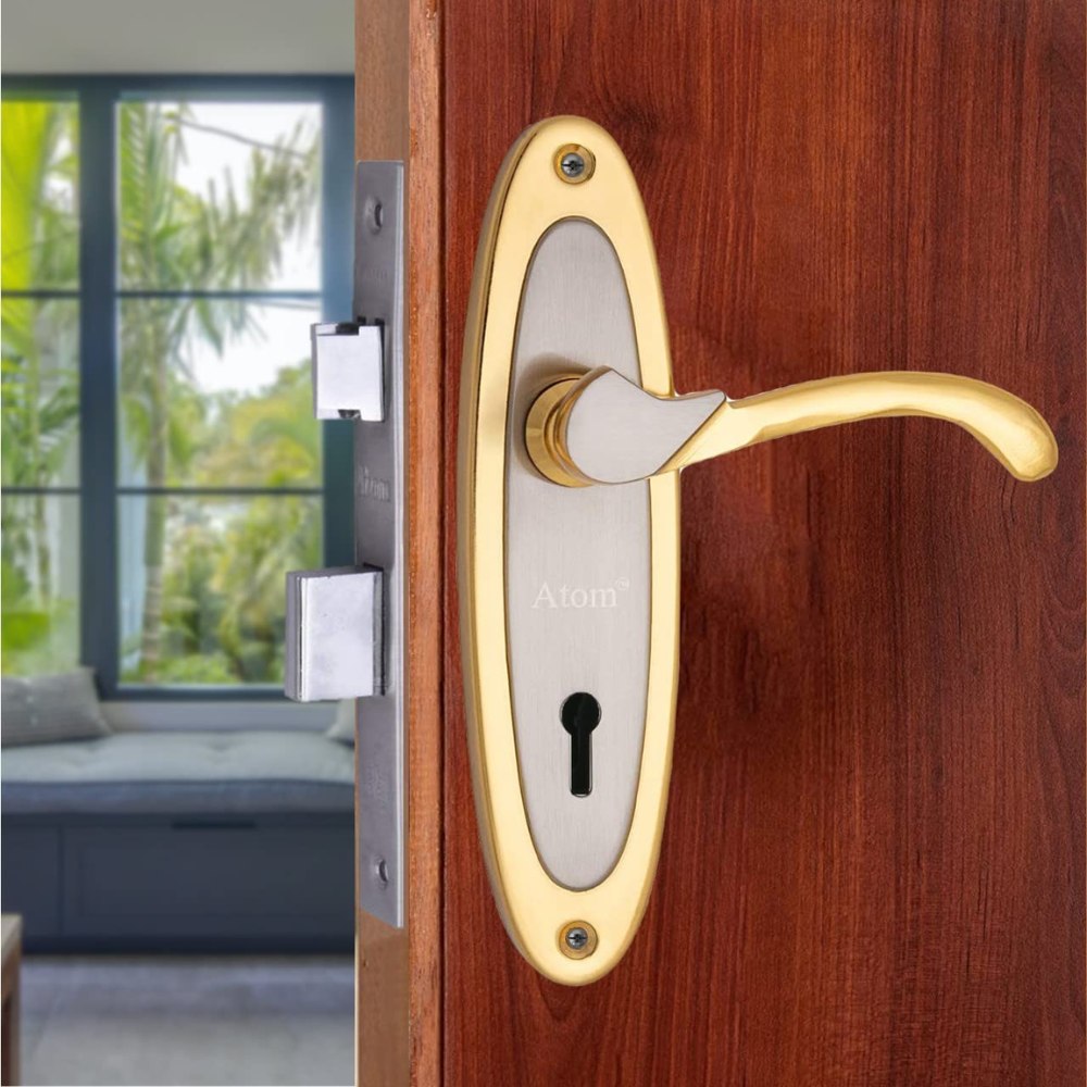 Iron Mortise Door Handle Set with Lock Body, Finish Black Silver, Brass Antique, Silver Gold & Black Gold | (3 Keys) (6 Lever Double Stage) (7 Inch) (412-KY)