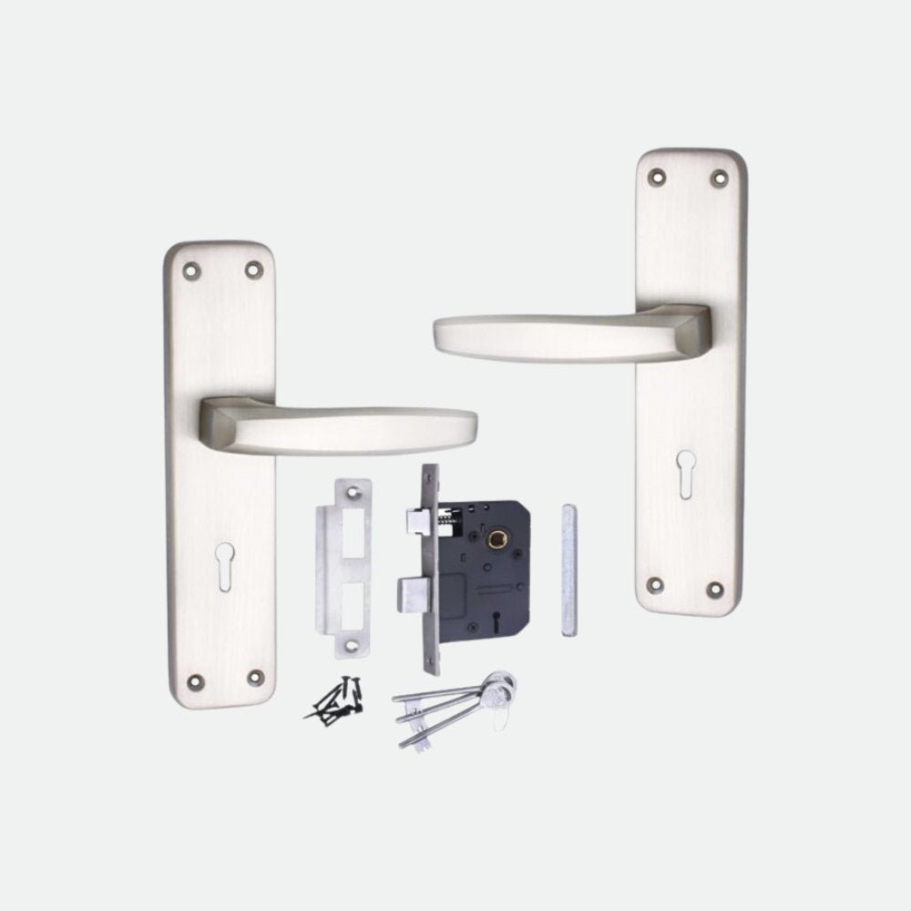 Iron Mortise Door Handle Set with Lock Body, Finish CP Matt, (3 Keys) (6 Lever Double Stage Lockset) (8 Inch) (801-KY)