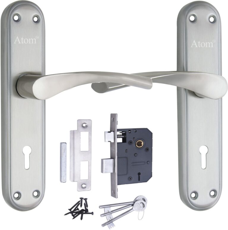 Stainless Steel Mortise Door Handle Set with Lock Body, Silver Satin Finish (Innova)