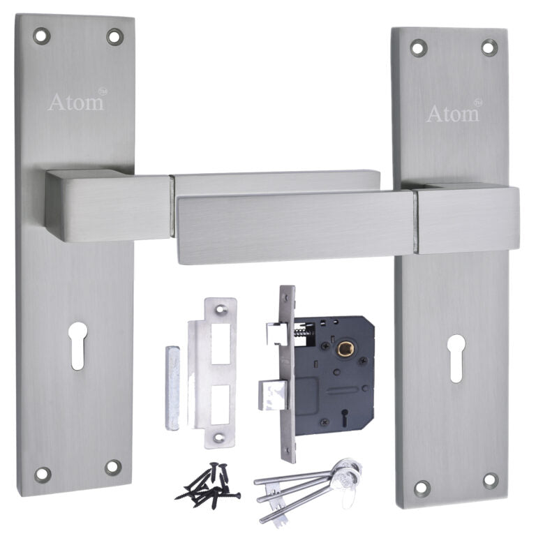 Iron Mortise Door Handle Set with Lock Body, Finish Black Silver & CPSS, (3 Keys) (6 Lever Double Stage Lockset) (8 Inch) (WIH-51-KY)