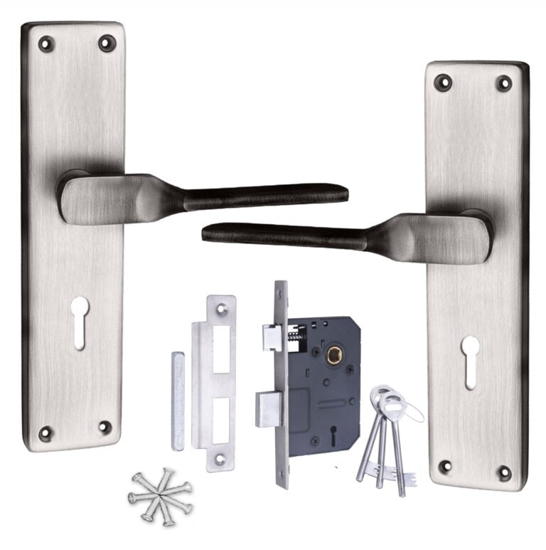Iron Mortise Door Handle Set with Lock Body, Finish Brass antique & CPSS (3 Keys) (6 Lever Double Stage Lockset) (8 Inch) (WIH-52-KY)