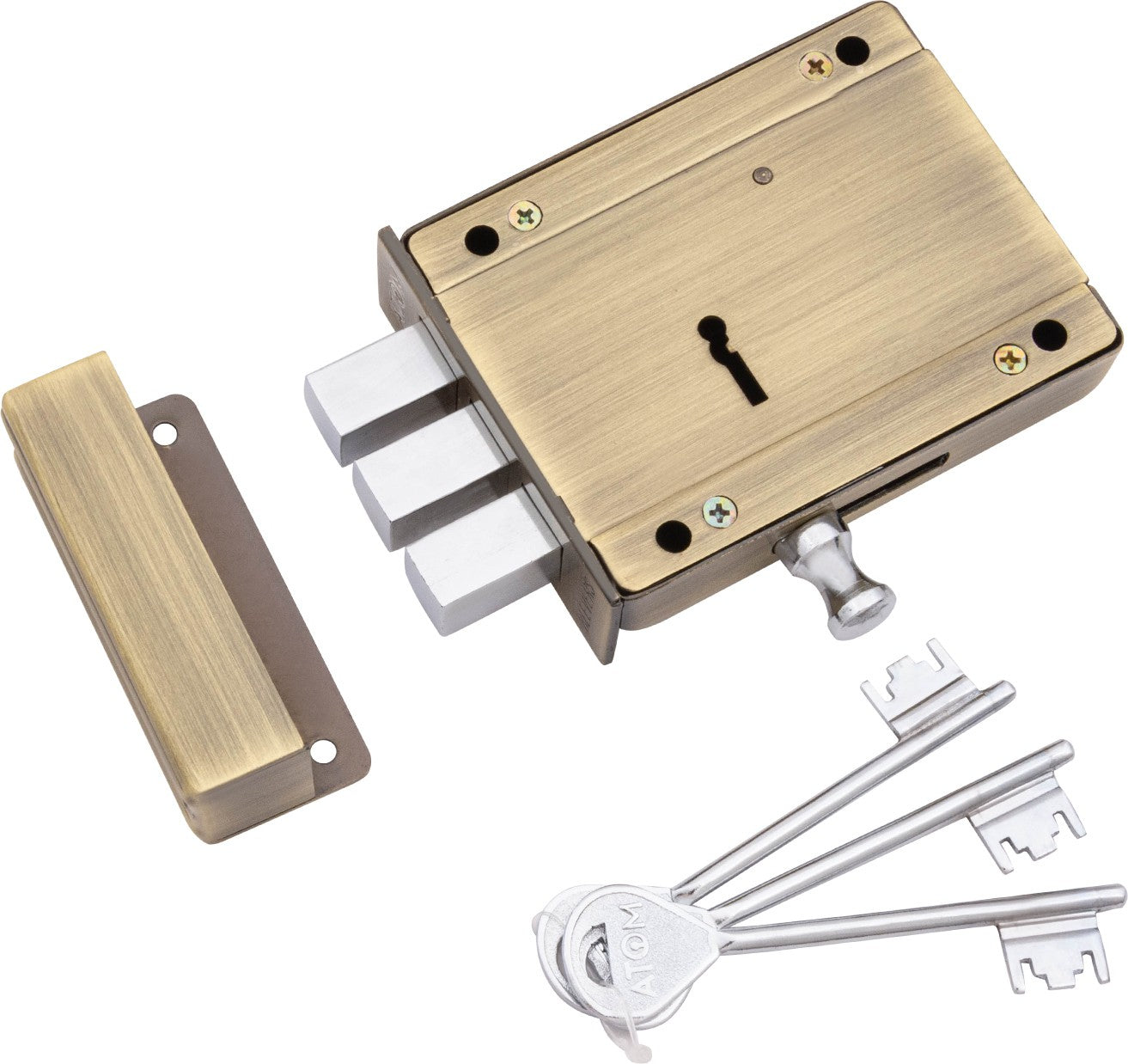 Brass & Iron material Door lock, Silver Satin Finish, 2 Keys (WDL-2)