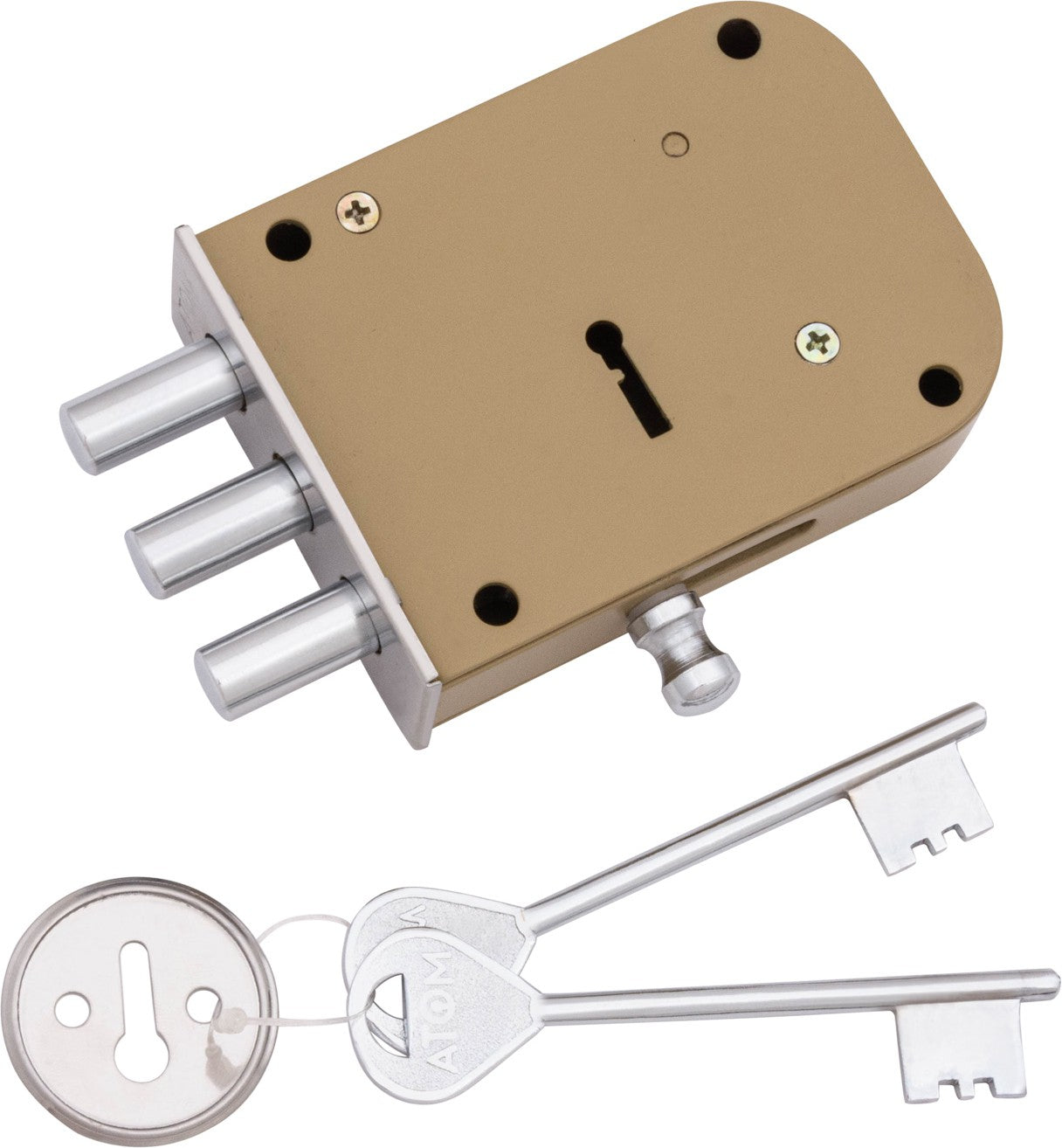 Atom Steel, Brass & Iron material Door lock | Silver Satin Finish | 2 Keys | Lock for Double Door, Door, Main door, home door, Bedroom, Living Room, WDL-3