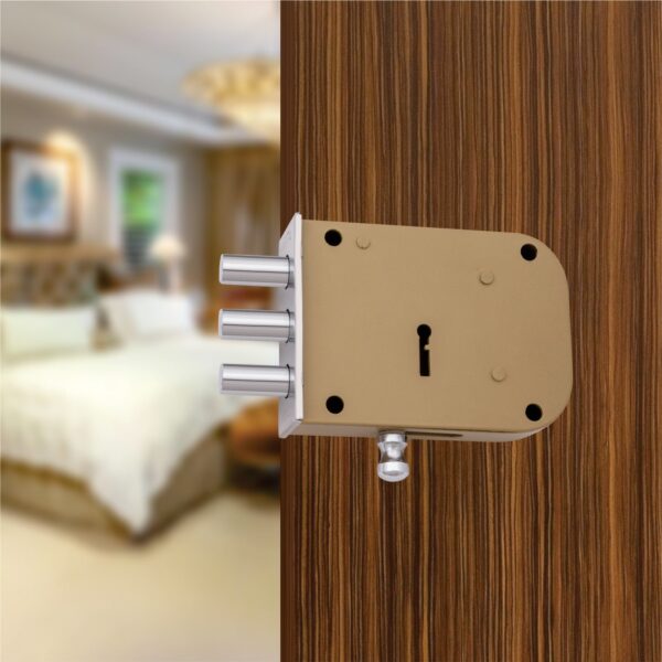 Atom Steel, Brass & Iron material Door lock | Silver Satin Finish | 2 Keys | Lock for Double Door, Door, Main door, home door, Bedroom, Living Room, WDL-3