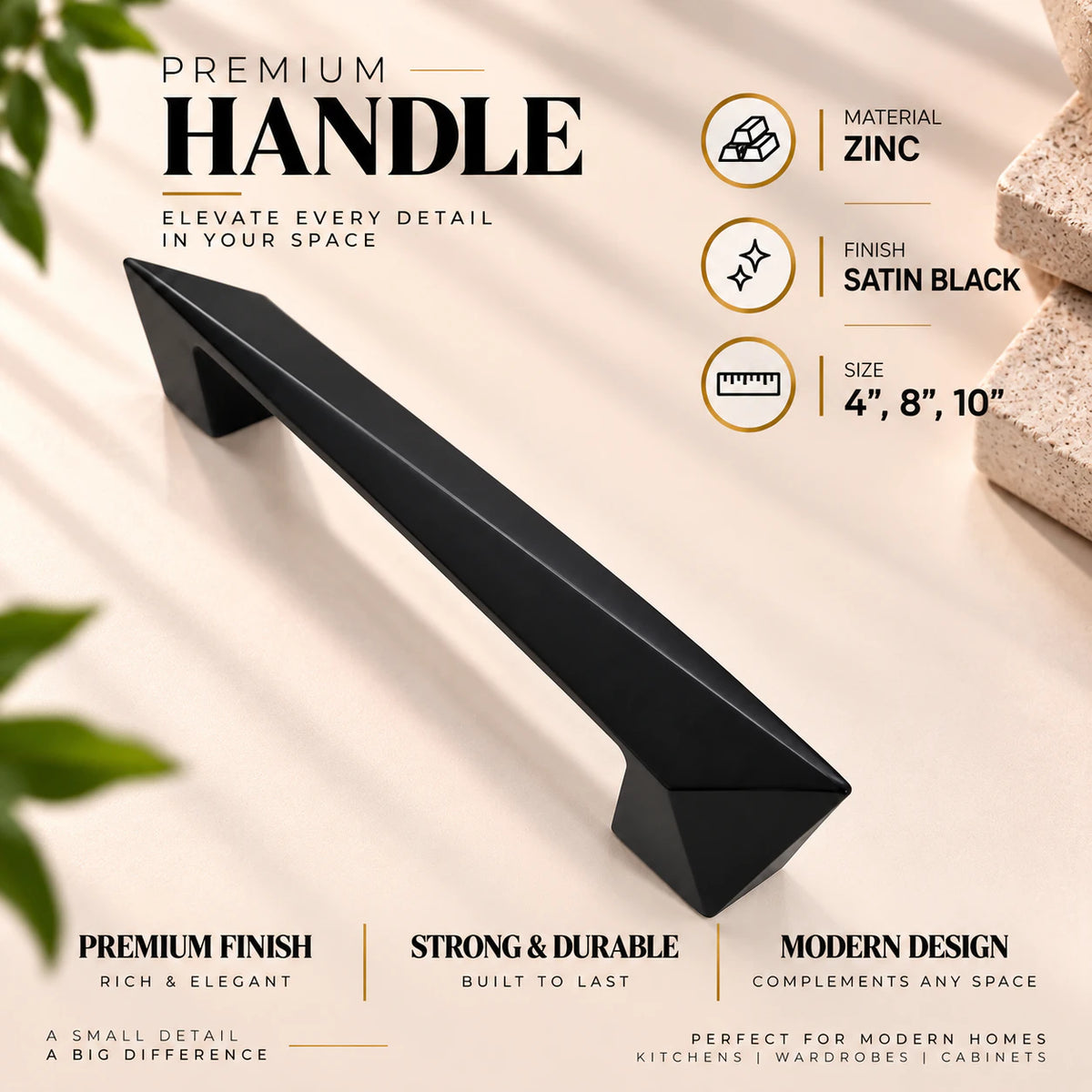 Zinc Cabinet Handle, Finish Silver Satin & Satin Black (6 Pack) (CH223)