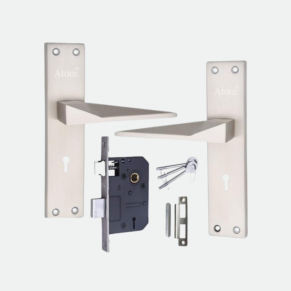 Iron Mortise Door Handle Set with Lock Body, Finish Brass Antique & CP Matt, (3 Keys), (6 Lever Double Stage Lockset) (8 Inch) (802-KY)