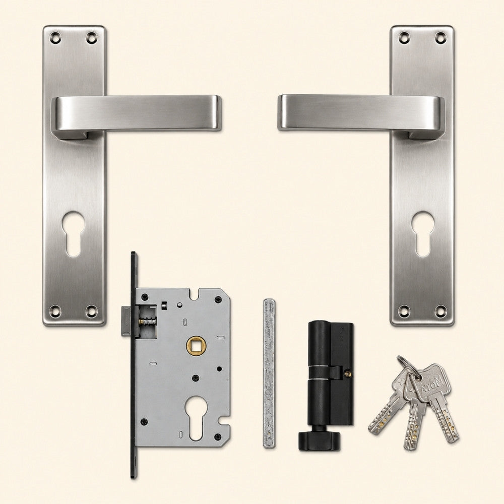 Iron Mortise Door Handle Set with Lock Body, Finish Brass Antique & CP Satin, (3 Keys) (10 Inch) (903-CY-OSK)