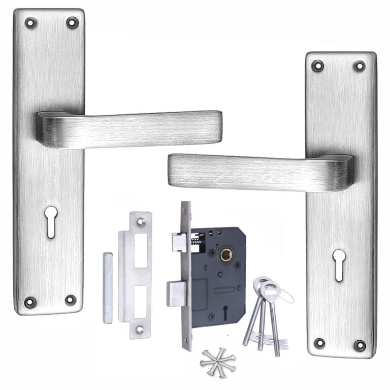 Iron Mortise Door Handle Set with Lock Body, Finish Brass Antique & CP Matt, (3 Keys) (6 Lever Double Stage Lockset) (8 Inch) (803-KY)