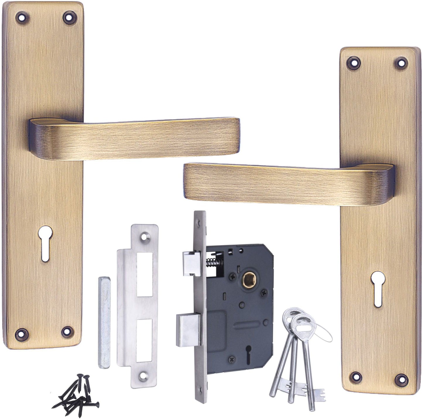 Iron Mortise Door Handle Set with Lock Body, Finish Brass Antique & CP Matt, (3 Keys) (6 Lever Double Stage Lockset) (8 Inch) (803-KY)