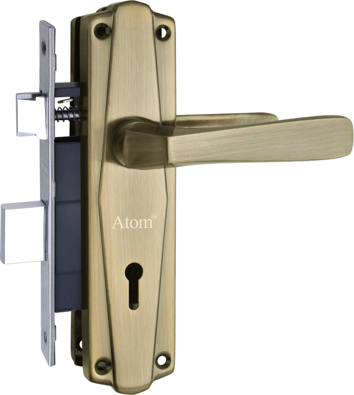 Iron Mortise Door Handle Set with Lock Body, Finish Black Silver, Brass Antique & CP Matt, (3 Keys) (6 Lever Double Stage Lockset) (7 Inch) (608-KY)