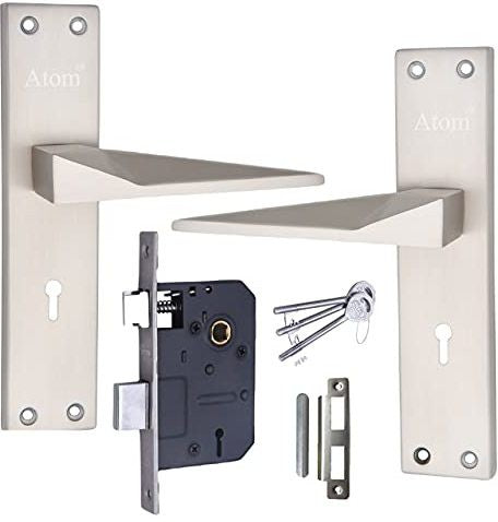 Iron Mortise Door Handle Set with Lock Body, Finish Brass Antique & CP Matt, (3 Keys), (6 Lever Double Stage Lockset) (8 Inch) (802-KY)