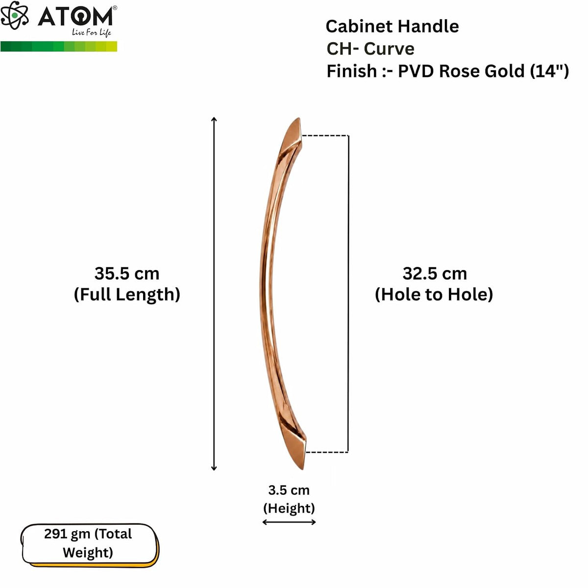 Cabinet Handle CH-CURVE PVD Rose Gold | Designer Curved Furniture Handle