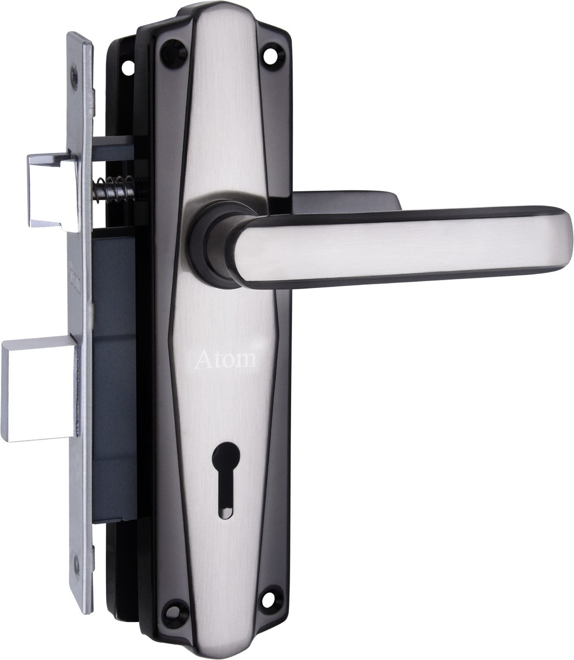 Iron Mortise Door Handle Set with Lock Body, Finish Black Silver, Brass Antique, CP & PC (Powder Coat) (3 Keys) (6 Lever Double Stage Lockset) (7 Inch) (609-KY)