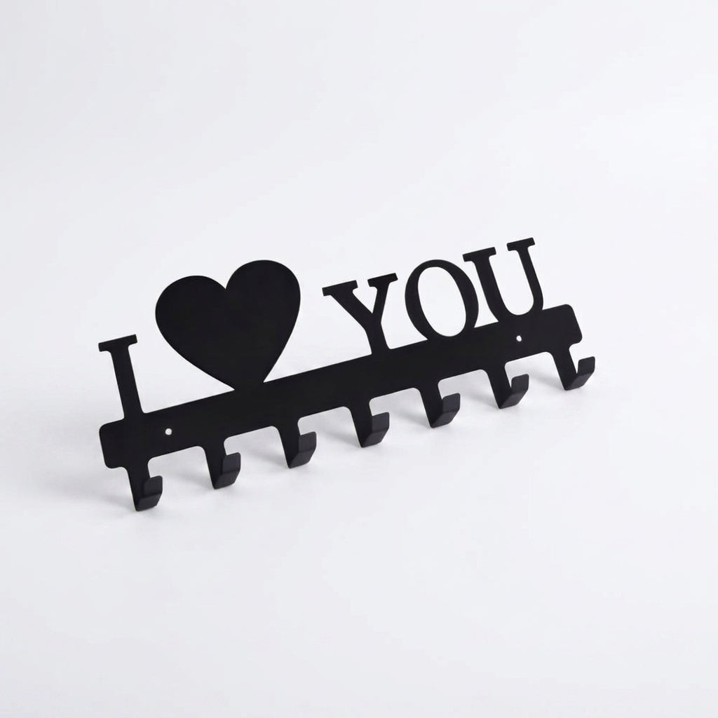 I Love You Designer Key Holder | Wall Mounted Metal Key Stand Black