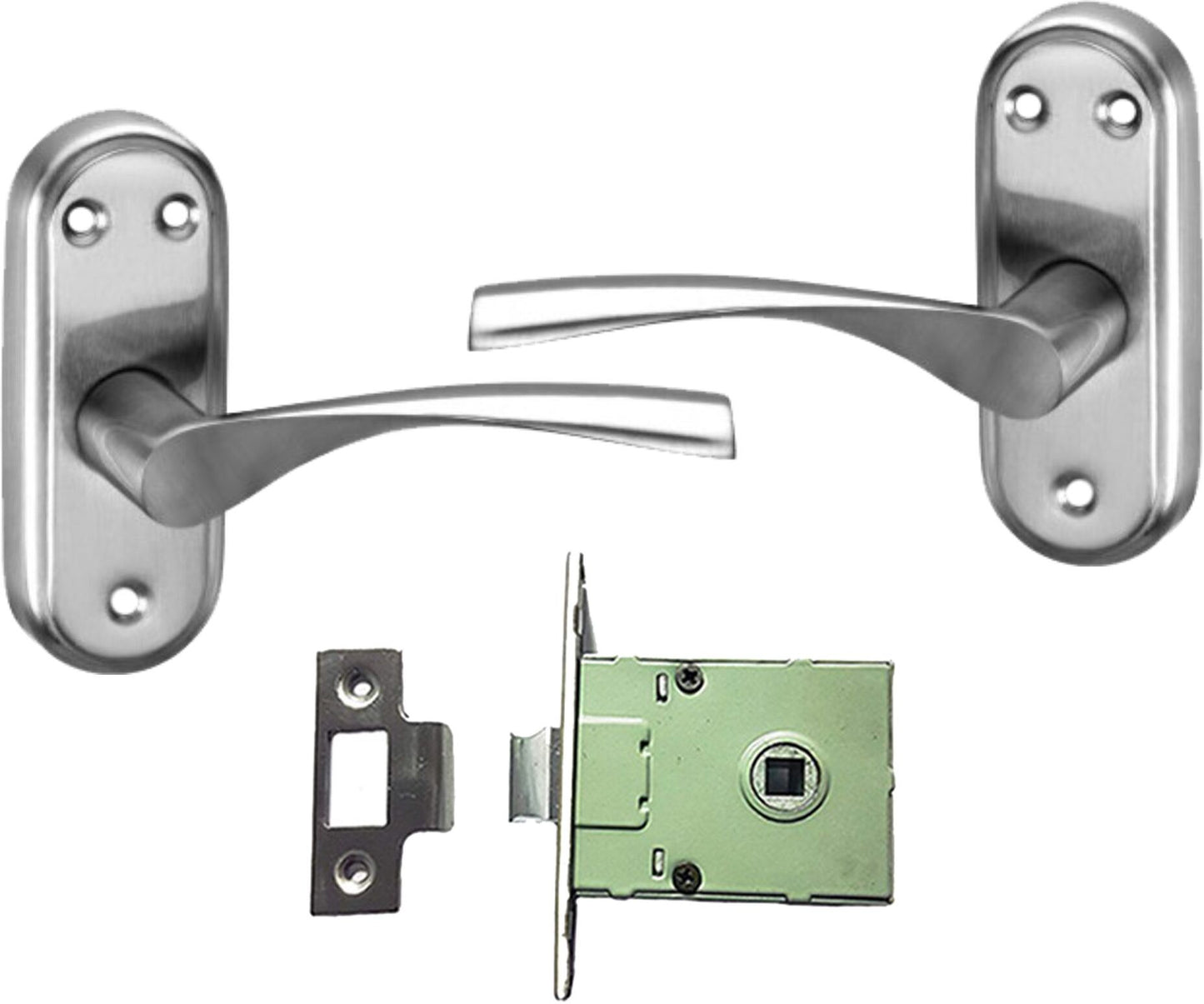 Stainless Steel Bathroom Door Lock, Mortise Door Handle with Baby Latch Lock, Silver Satin Finish (INNOVA-BL)
