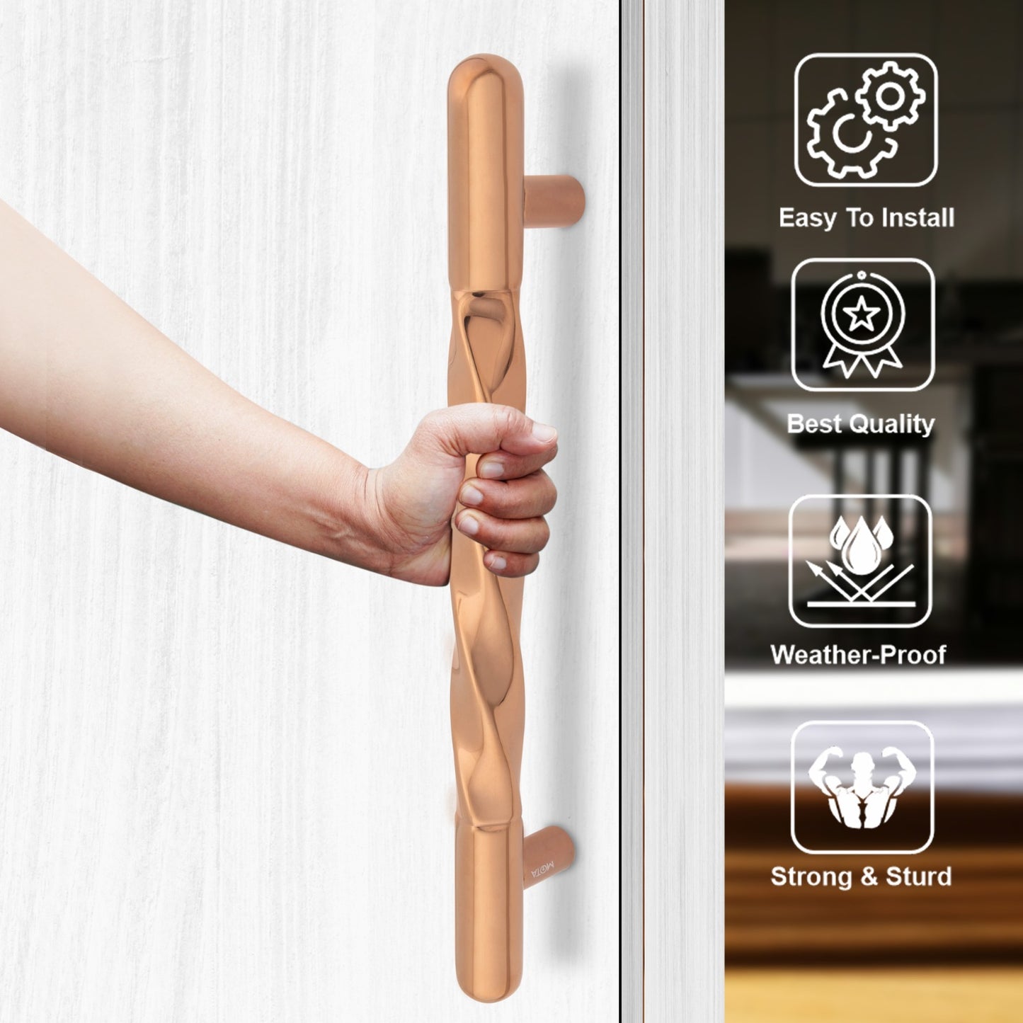 ATOM Aloe Main Door Pull Handle | Aluminium | PVD Rose Gold Finish | 1 Year Warranty