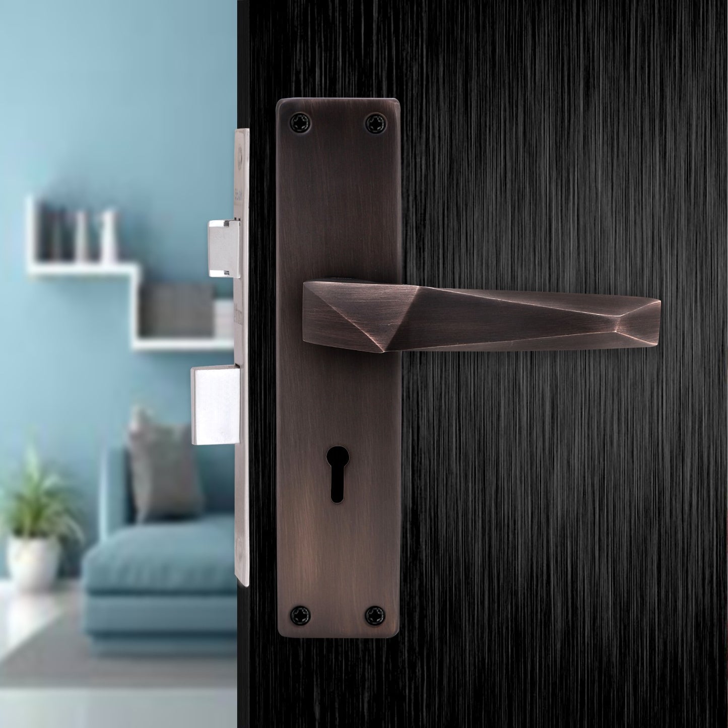 Heavy Duty Iron Mortise Door Lock for Bedroom Black Finish (8 inch) (WIH-806)