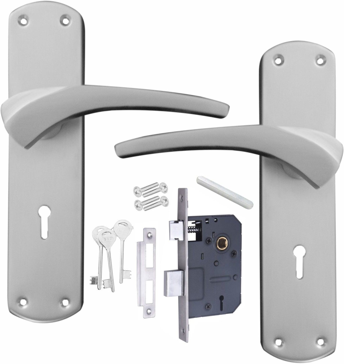 Iron Mortise Door Handle Set with Lock Body, Finish CP Satin (3 Keys) (8 Inch) (904)