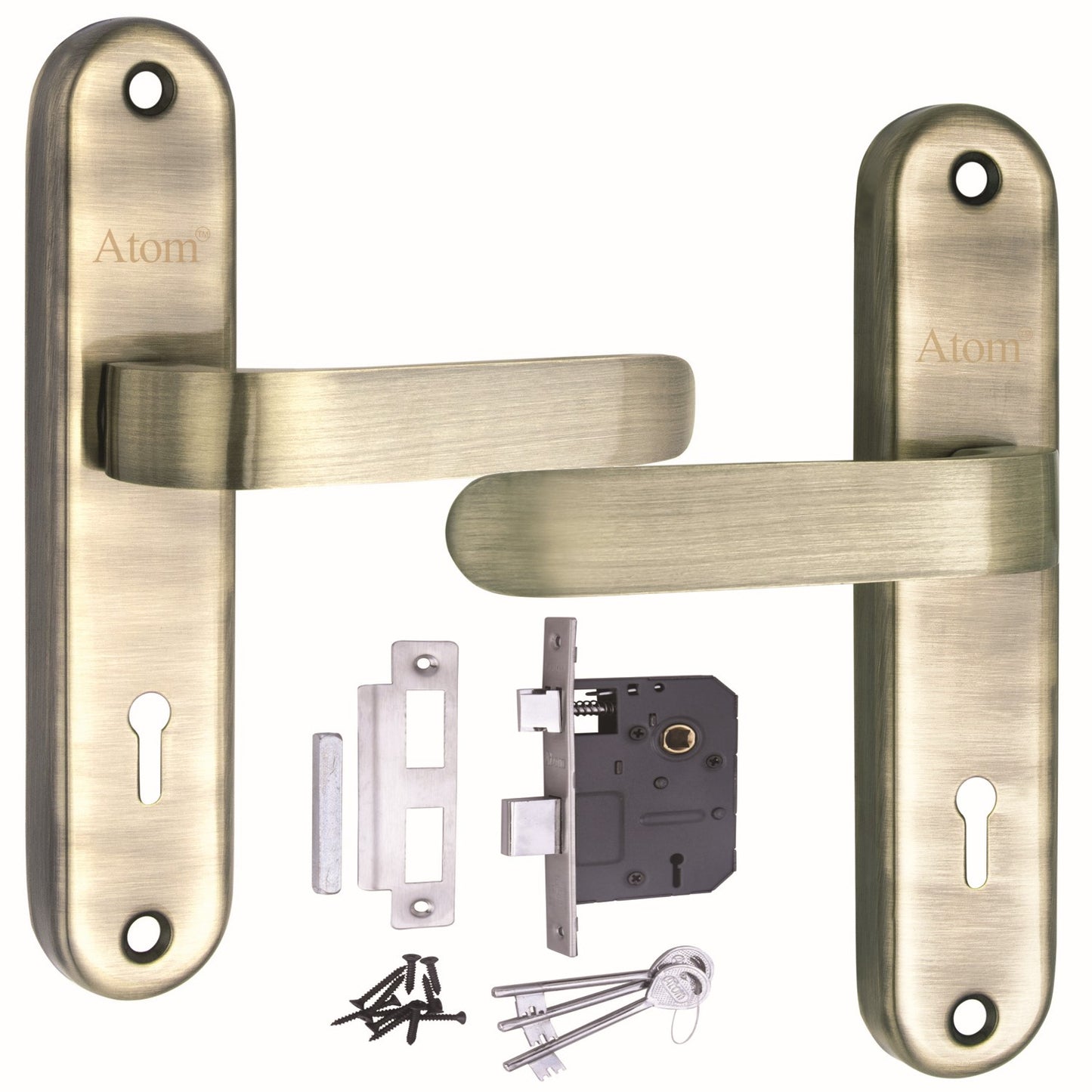 Mortise Door Handle Set with Lock Body, Silver Satin & Brass Antique Finish, 6 Lever Double Stage Lockset for Door (3 Keys) (7.5 inches) (Liza-Ky)