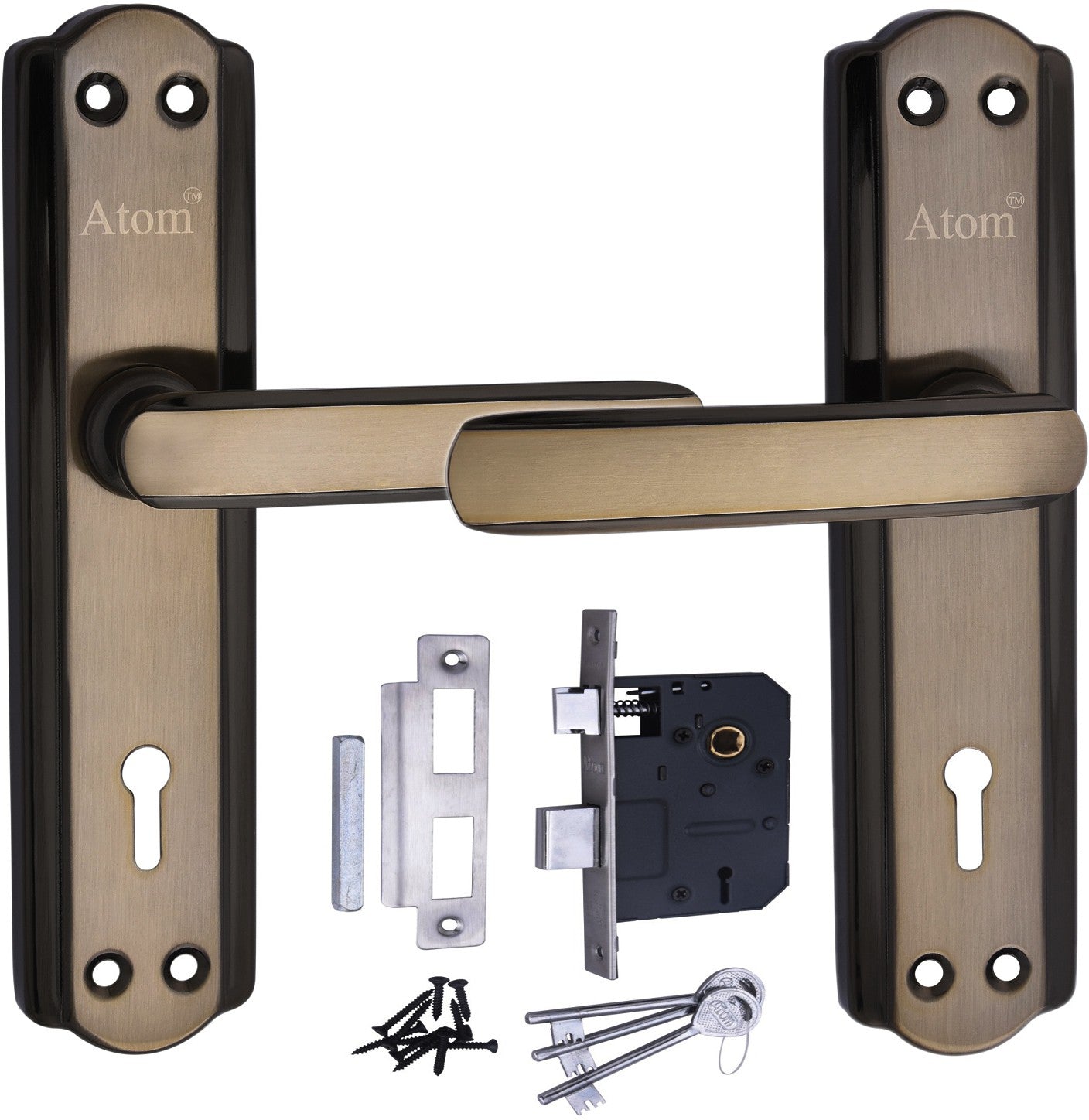 Iron Mortise Door Handle Set with Lock Body, Finish Black Silver, Brass Antique, Silver Gold, CP Matt & Black Gold (3 Keys) (6 Lever Double Stage) (8 Inch) (606-KY)