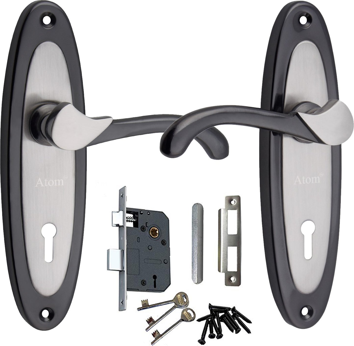 Iron Mortise Door Handle Set with Lock Body, Finish Black Silver, Brass Antique, Silver Gold & Black Gold | (3 Keys) (6 Lever Double Stage) (7 Inch) (412-KY)