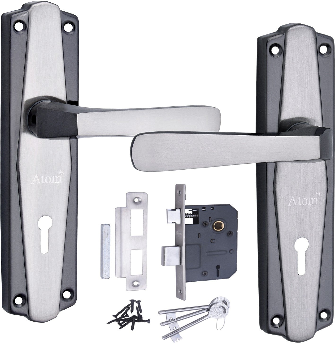 Iron Mortise Door Handle Set with Lock Body, Finish Black Silver, Brass Antique & CP Matt, (3 Keys) (6 Lever Double Stage Lockset) (7 Inch) (608-KY)
