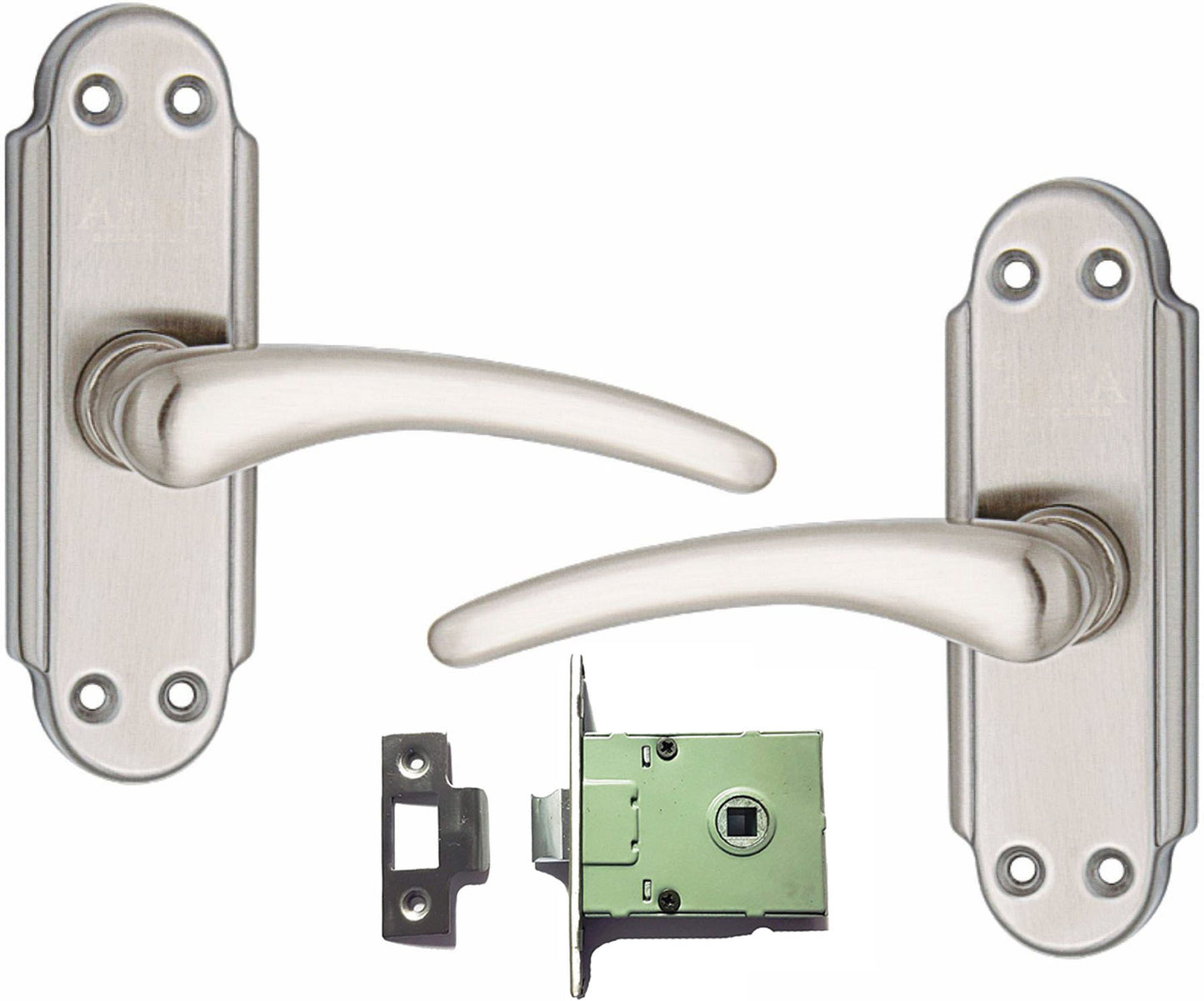 Stainless Steel Mortise Door Handle Set with Lock Body, Silver Satin Finish (Gama)