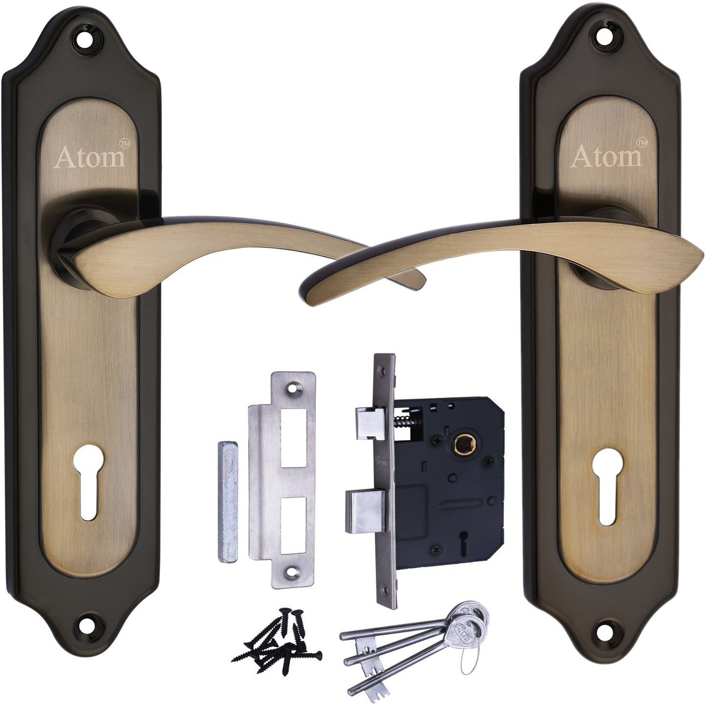 Iron Mortise Door Handle Set with Lock Body, Finish Black Silver, Brass Antique, Black Gold & CP Matt, (3 Keys) (6 Lever Double Stage) (7 Inch) (509-KY)