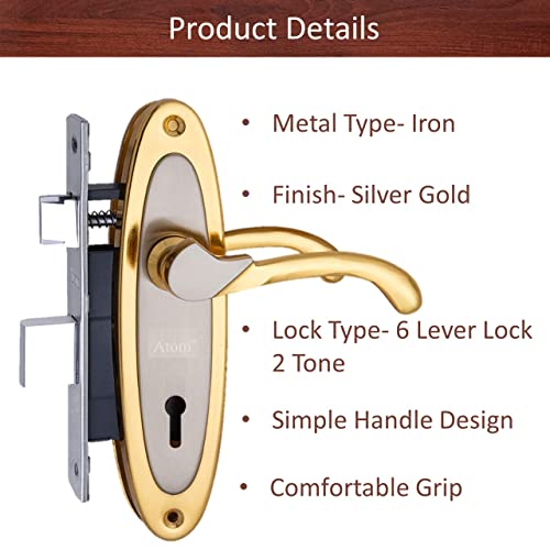 Iron Mortise Door Handle Set with Lock Body, Finish Black Silver, Brass Antique, Silver Gold & Black Gold | (3 Keys) (6 Lever Double Stage) (7 Inch) (412-KY)