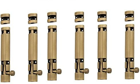 Aluminium Tower Bolt and Steel Rod, Brass Antique Finish, Black, Rose Gold & Silver Satin (Pack of 6) (TB002)
