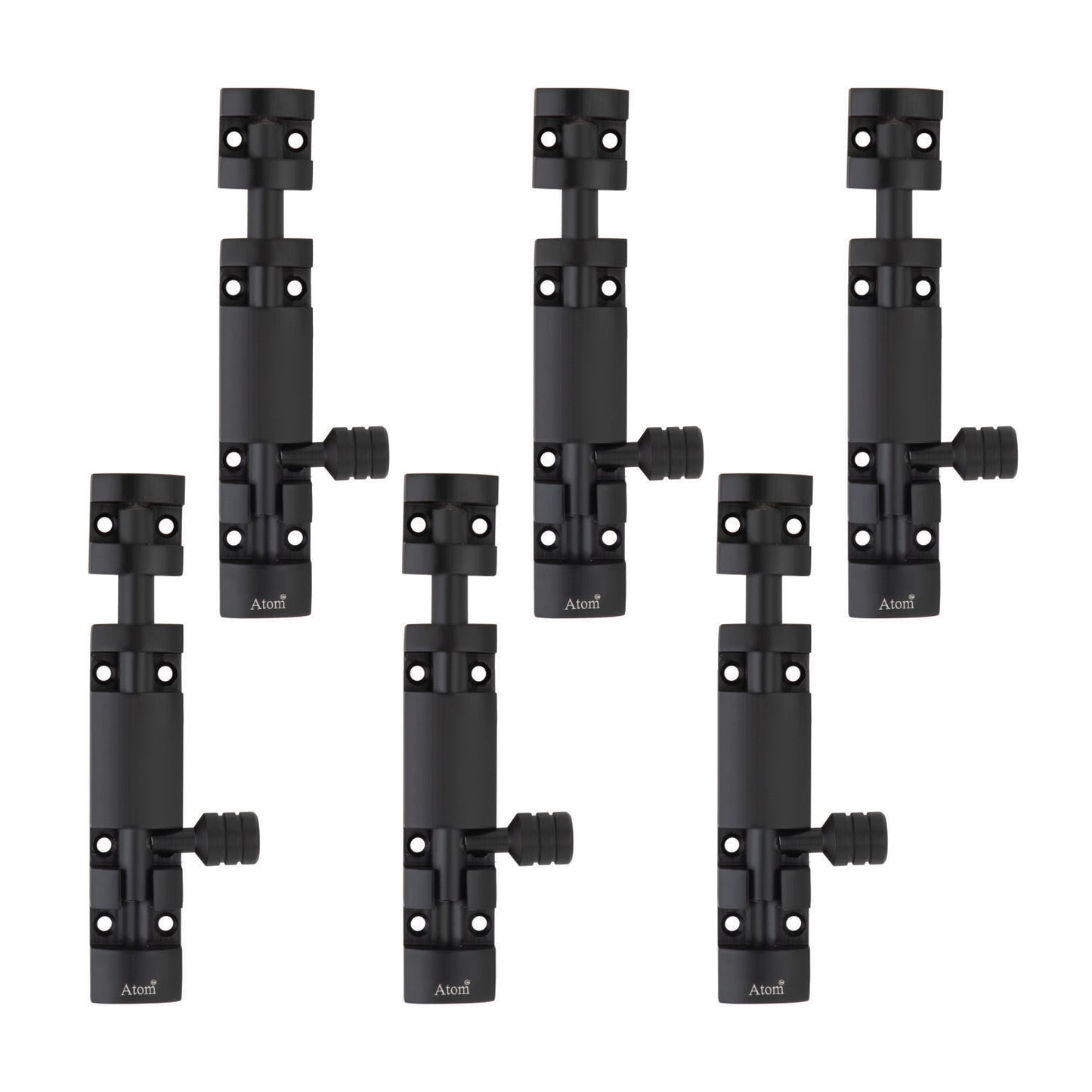 Aluminium Tower Bolt and Steel Rod, Brass Antique Finish, Black, Rose Gold & Silver Satin (Pack of 6) (TB002)