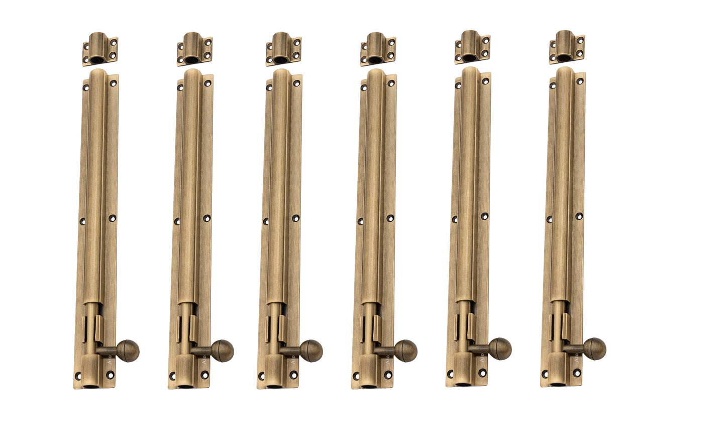 Aluminium Tower Bolt and Steel Rod, Brass Antique Finish (TB001) (6Pcs)