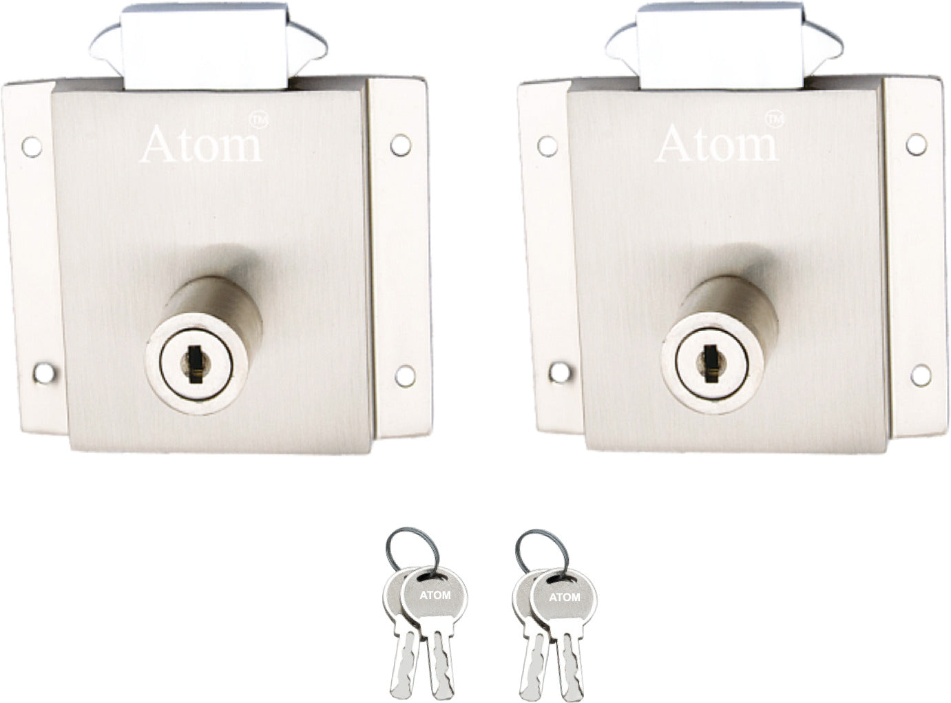 Zinc Door lock, Silver Satin Finish (2 Keys)