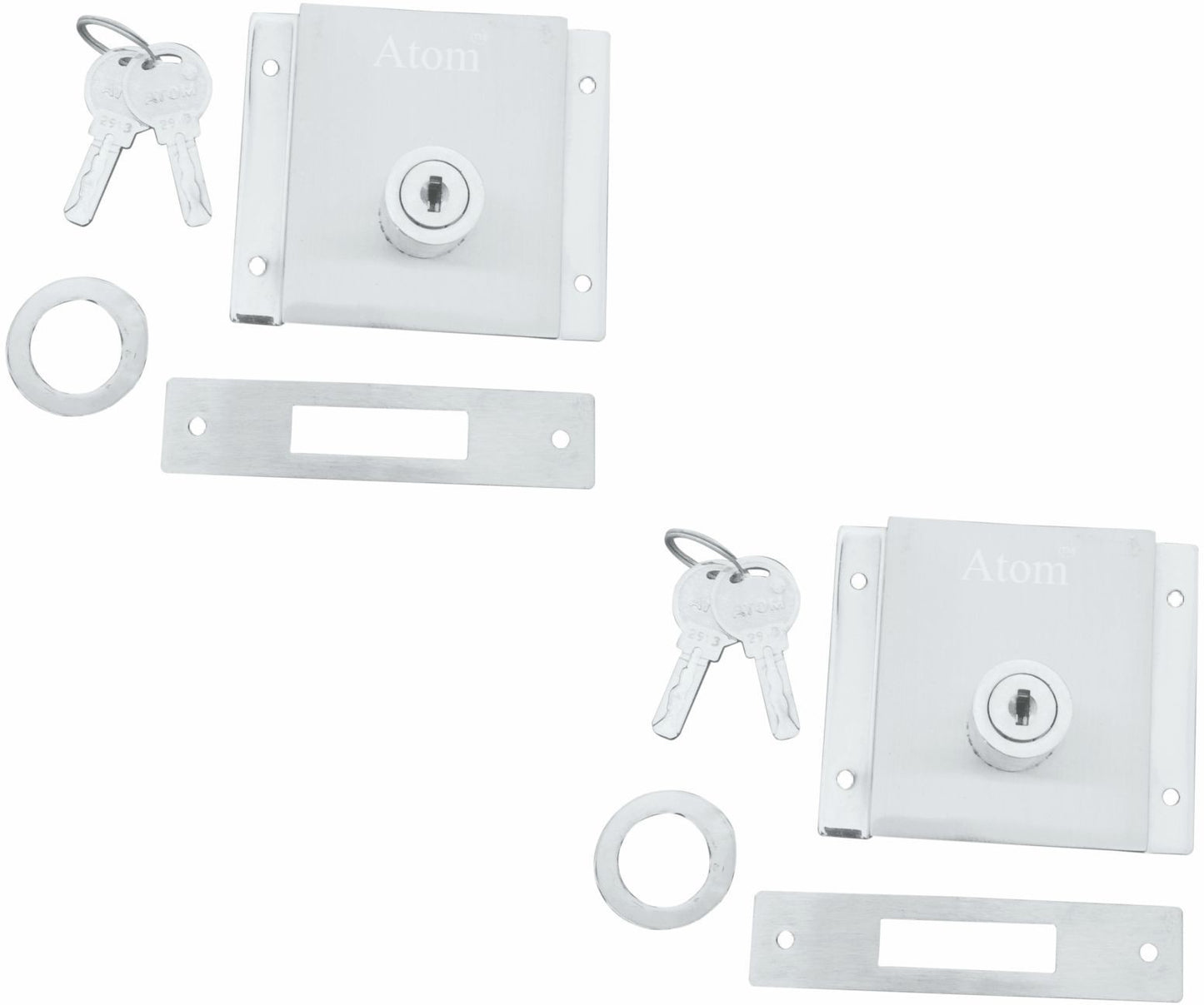 Zinc Door lock, Silver Satin Finish (2 Keys)