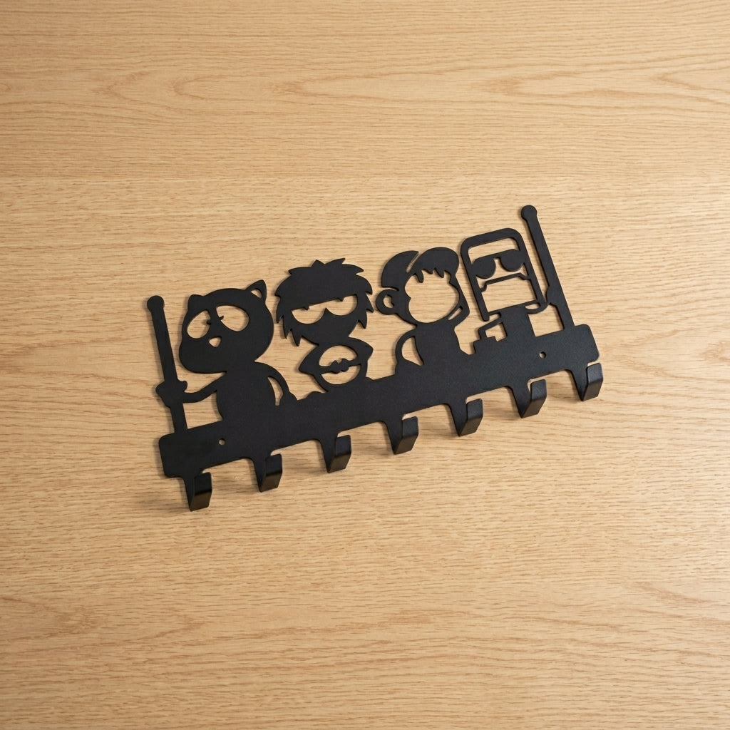 4 Idiots Designer Key Holder | Wall Mounted Metal Key Stand Black