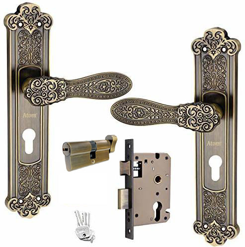 Atom 10 inch Heavy Duty Zinc Mortise Door Lock for Bedroom, Living Room, Main Door, Home door, Doors |  Finish Brass Antique |  Lockset for House Hotel Office O-49