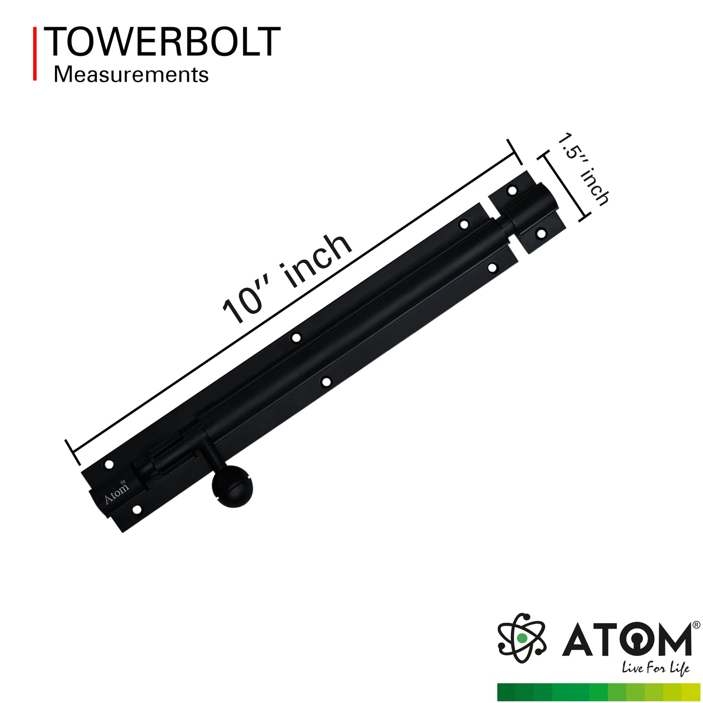 Aluminium Tower Bolt, Black Matt Finish (TB001)